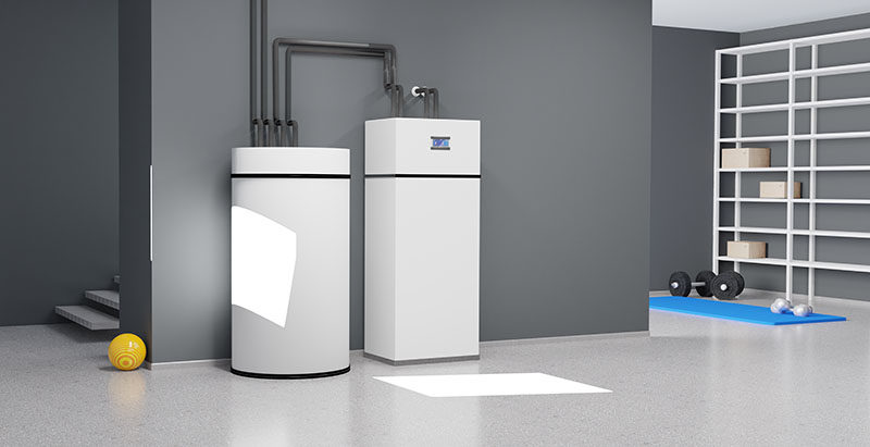 Pompe à chaleur air-eau située à l'intérieur de la maison