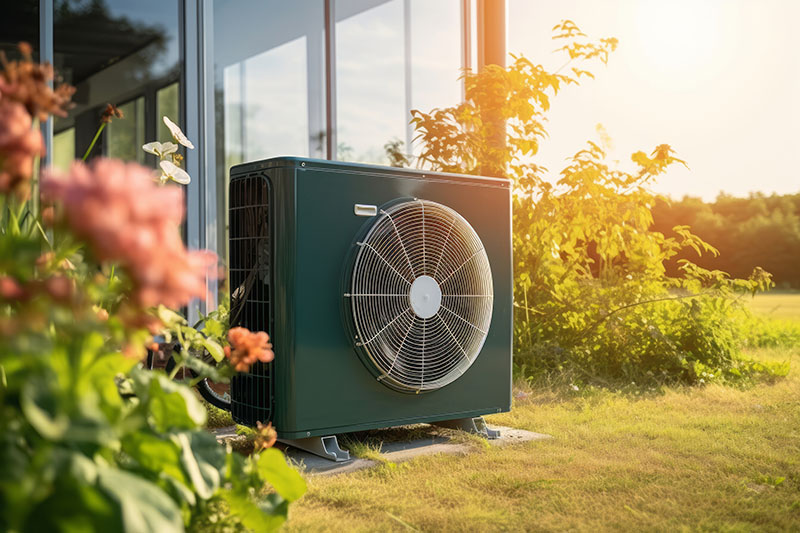 Pompe à chaleur installée dans jardin