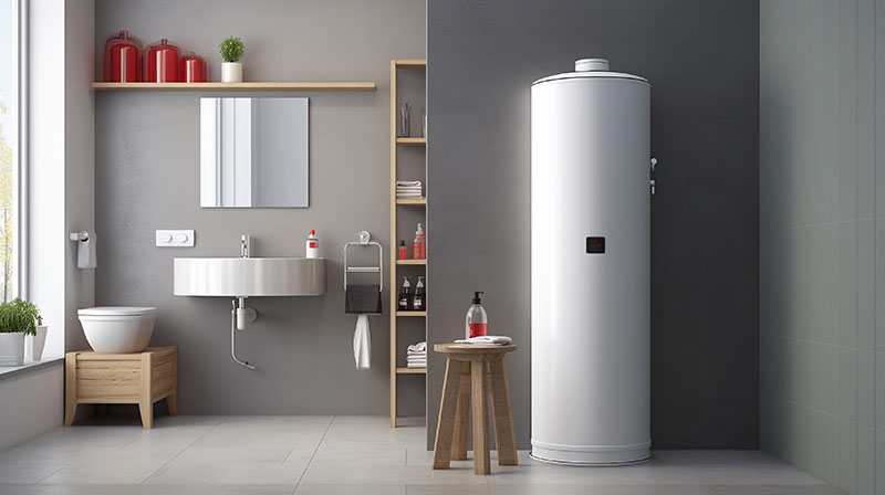 Pompe à chaleur air-eau située dans une salle de bain