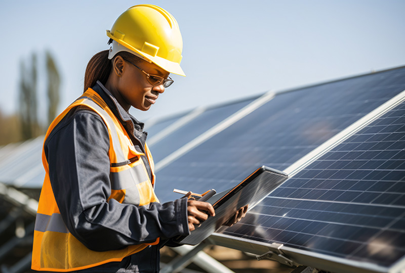 Technicien effectuant l’entretien des panneaux solaires