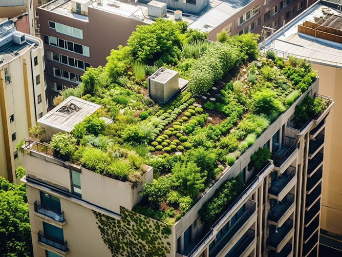 Toiture végétalisée d'un immeuble
